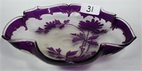 10 1/2" Purple cut overlay dish, flower,