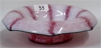 Pink & white art glass center bowl, 12"