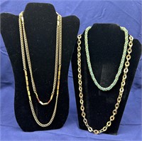 2 Gold Necklaces and 1 Gold & Turquoise Necklace