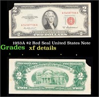 1953A $2 Red Seal United States Note Grades xf det