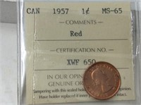 1957 1 Cent Iccs Certified Ms-65