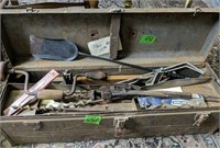 Toolbox With Pipe Wrench, Auger Bits Etc