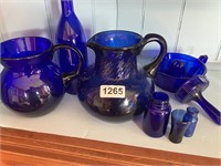 Lot of Cobalt Blue-2 water pitchers, 2 juicers,