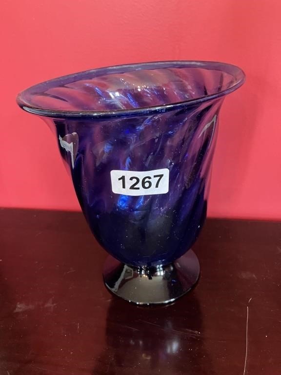 Blown Blue Swirl Vase