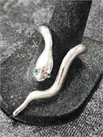 Slithering Green Jeweled Snake Ring Size 7