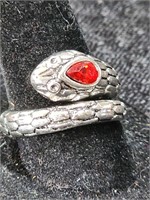 Adorable Red Jeweled Snake Ring Size 7