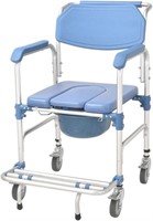 Bedside Commode Shower Chair  Padded Seat  Wheels