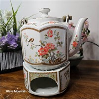 Vintage Homco Floral Ceramic Teapot Brass Handle