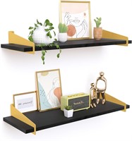 23.6in Black Gold Floating Wall Shelves  Set of 2