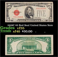 1928C $5 Red Seal United States Note Grades vf++