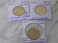 3 Different Canada 2017 Loonie $1.00 Coins