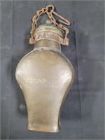 Moroccan-style brass water jar with lid and chain