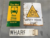 Group of 3 Road Side Signs inc. Bus Stop, Safely