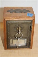 VINTAGE WOOD BANK WITH KEYS