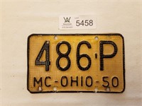 Motorcycle Plate Ohio 1950