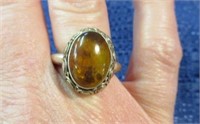 sterling silver brown stone ring - size 7