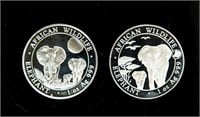 Coin 2-Silver Proof Rounds-Somalia Elephant-.999%