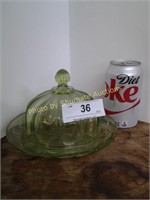 Green depression glass butter dish