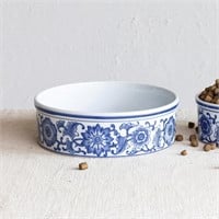 Creative Co-Op Large, Blue Stoneware Pet Bowl