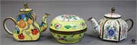 Miniature Enamel Teapots Boxes By B. Yee