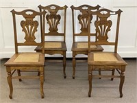 Set of 4 Oak Cane Bottom Dining Room Chairs
