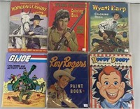 6pc 1950s-80s Character Coloring / Paint Books