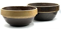 (2) Antique Brown Glazed Stoneware Rimmed Bowls