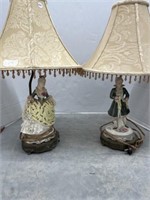 Pair Of Antique Porcelain Chantilly Bedside Lamps