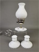 Electric Oil Lamp and Ruffle Glass Candle Holders