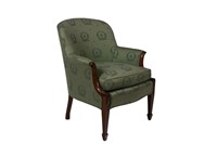 FRENCH GREEN SILK UPHOLSTERED ARMCHAIR