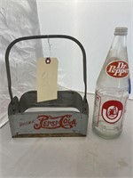 Metal Pepsi Cola Carrier w/Dr. Pepper 1 Qt Bottle