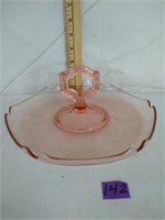 Pink depression glass serving caddy
