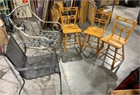 3 Wooden Straight Chairs & 2 Metal Wood Chairs