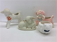 4 ceramic lamb planters