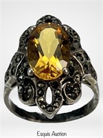 Lady's Sterling Silver Marcasite & Citrine Ring