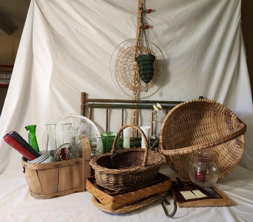 Assorted Baskets, Candle Holder, Vases, Candles