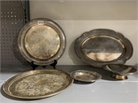 SILVER PLATE SERVING TRAYS, BOWL, ETC.