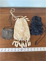 (3) antique handbags chain mail purse beaded
