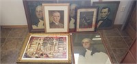 Lot of vintage presidential framed prints.