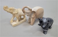 3 Elephant Sculpture Stone Figurines vtg