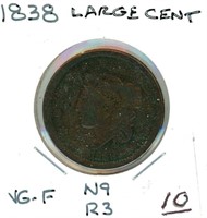 1838 Large Cent - Classic Head, VG-F, Nice