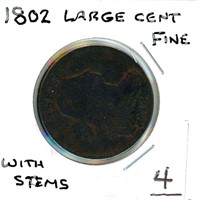 1802 Large Cent - Draped Bust Type with Stems,