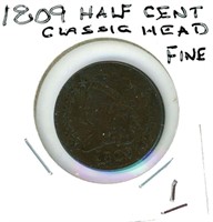 1809 Half Cent - Classic Head, Fine, Nice Coin