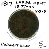 1817 Large Cent - Matron Head, 13 Stars, VG-Fine