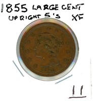 1855 Large Cent - Braided Hair, Upright 5's, XF,
