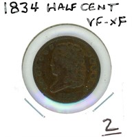 1834 Half Cent - Classic Head, Nice Detail, VF-XF