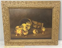 Peach Basket Antique Still Life Oil Painting