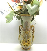 Antique Ceramic Vase w/Artifical Plant 19"T