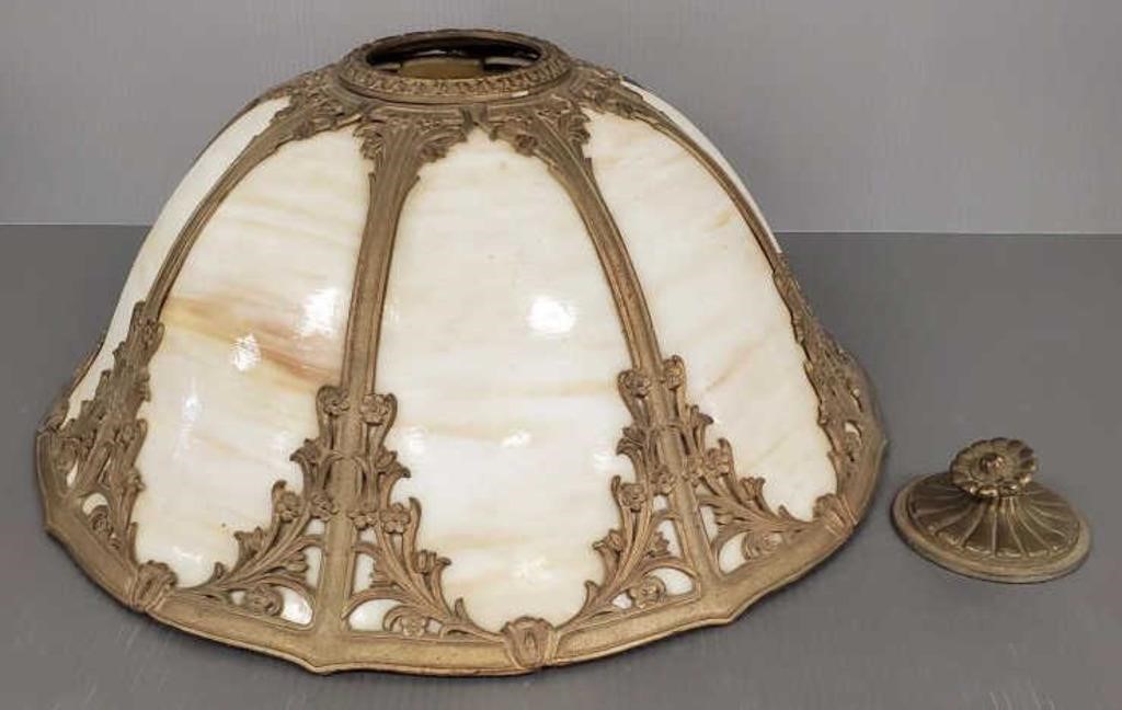 Antique bent slag glass lamp shade with cap - 19"