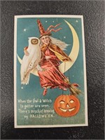Antique 876/1 Embossed Witch & Owl Hallowe'en